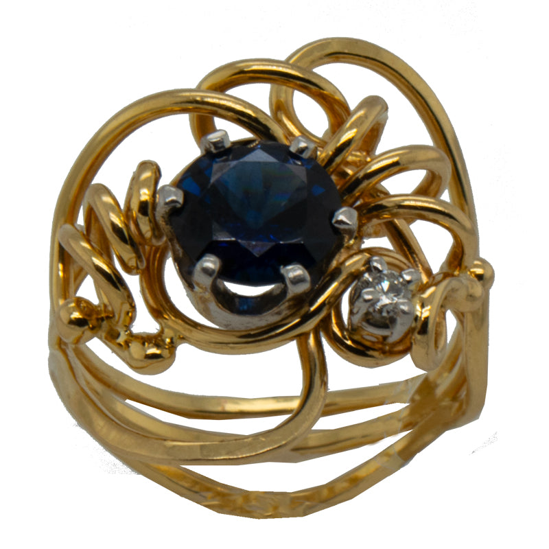 Sapphire &amp; Diamond Coil &amp; Seaweed Ring - Gail Kowalski Owned Ring