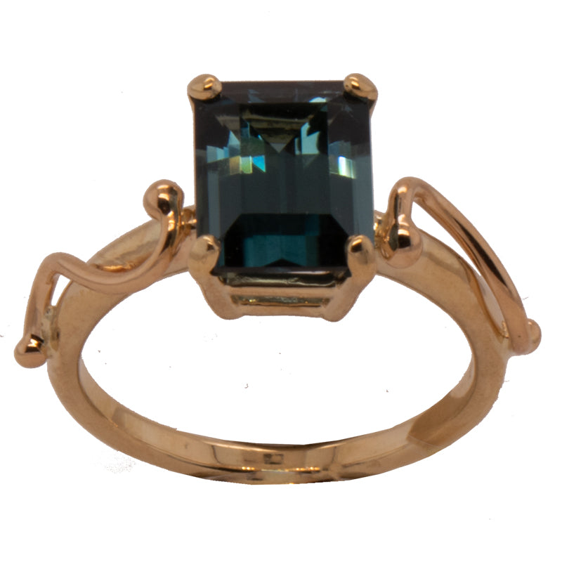 Indicolite Tourmaline Seaweed Accents Ring