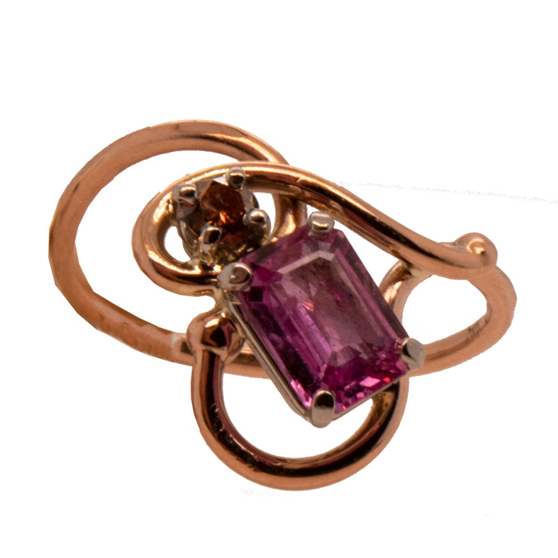Pink Sapphire &amp; Champagne Diamond 14k Rose Gold Seaweed Ring