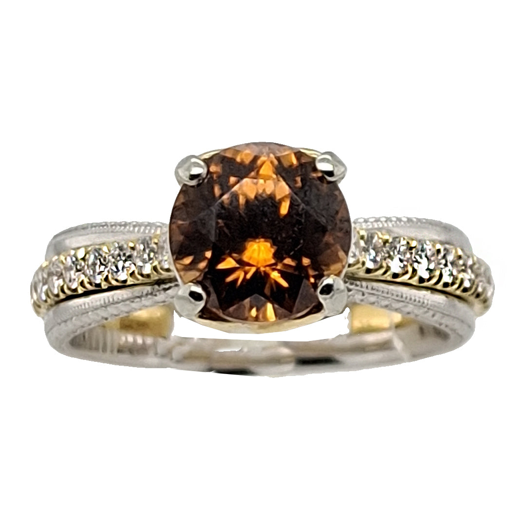 Bronze Zircon &amp; Diamond 19kt Yellow &amp; White Gold Ring