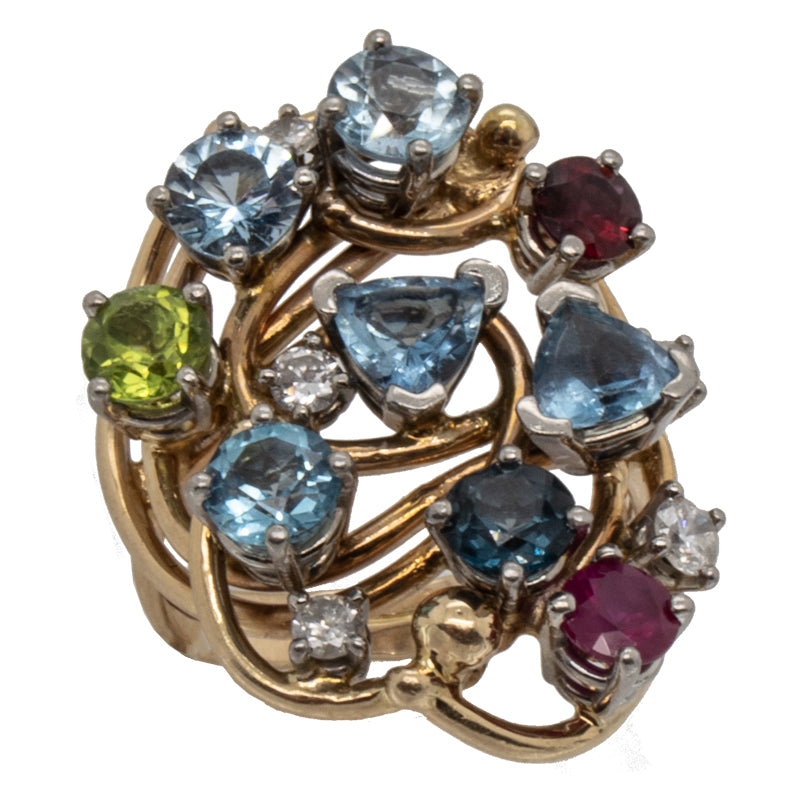 Multi-Stone JBG Complex Seaweed Ring