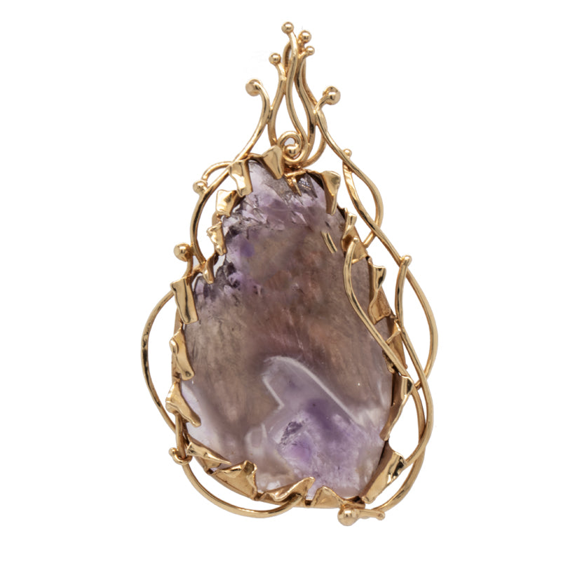 JBG Legacy Amethyst Crystal Formation Slice Torn Bezel &amp; Vine Pendant