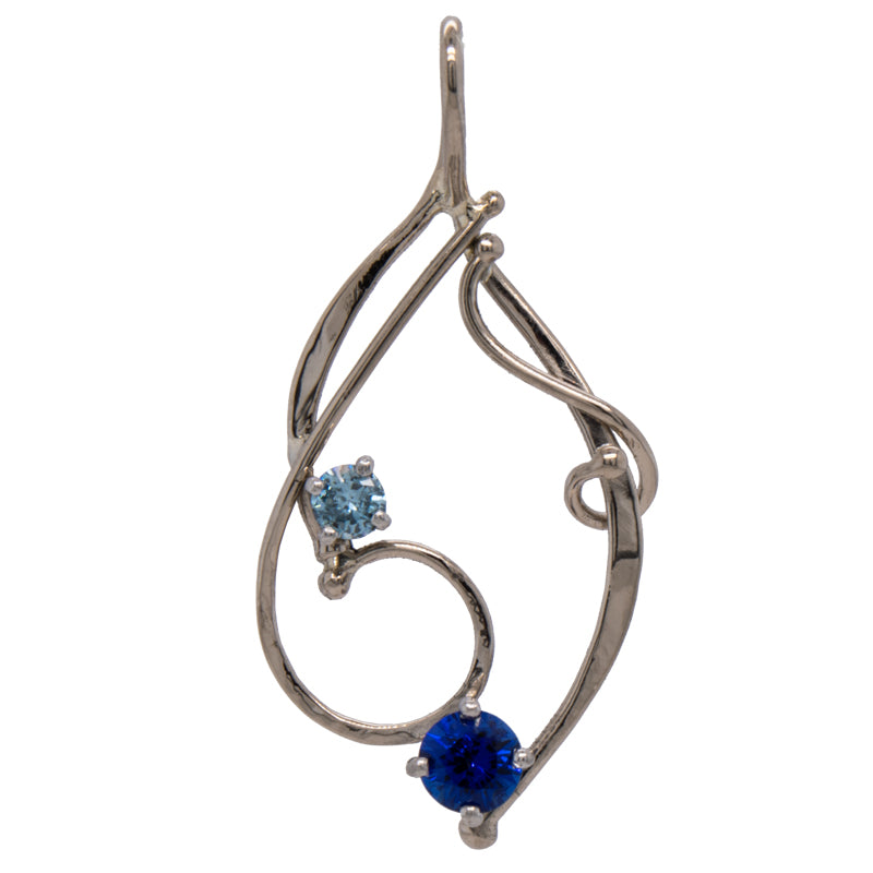 JBG Legacy Blue Sapphire &amp; Blue Diamond Palladium White Gold Wishbone Pendant