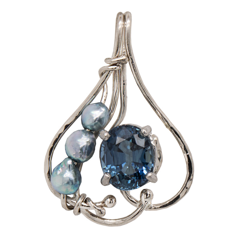 JBG Legacy Blue Pearl &amp; Blue Sapphire Whimsy Seaweed Pendant