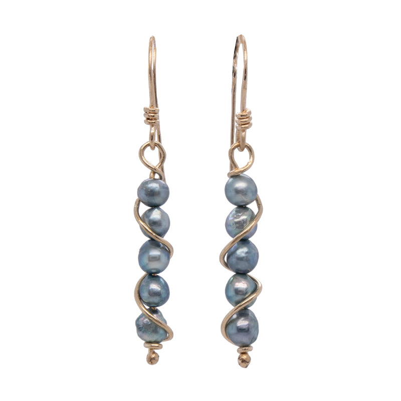 JBG Legacy Blue Pearl Spiral Wrapped French Wire Earrings