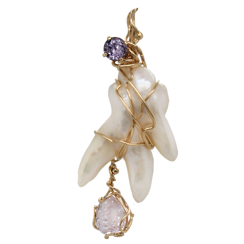JBG Pearl, Spinel & Kunzite Seaweed Wrap Pendant