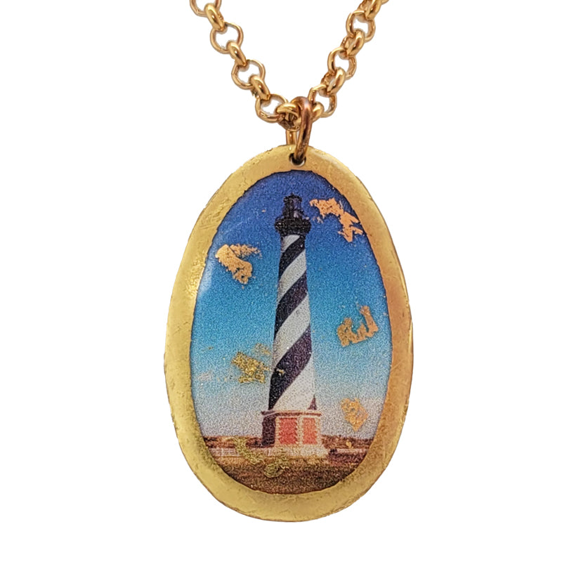 Hatteras Lighthouse Gold Leaf Pendant &amp; Chain