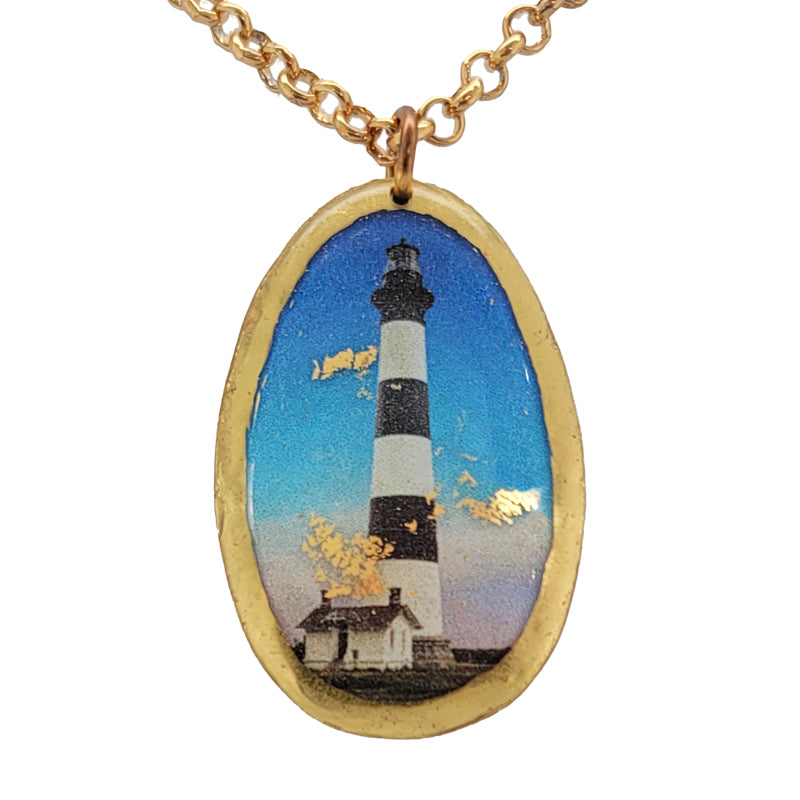 Bodie Island Lighthouse Gold Leaf Pendant &amp; Chain