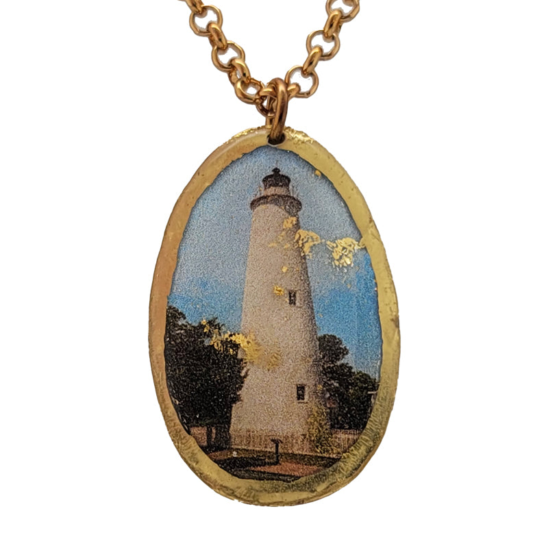 Ocracoke Lighthouse Gold Leaf Pendant &amp; Chain
