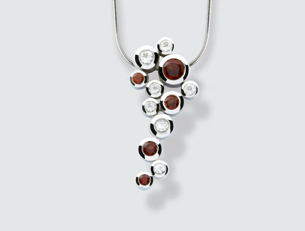 P4538 Garnet &amp; White Topaz Small Bubbles Pendant