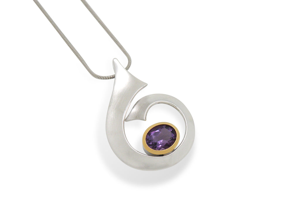 P7356-AM Amethyst Gemstone Wave Pendant