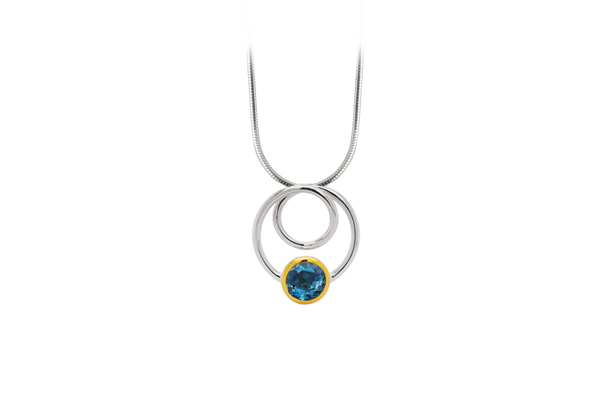 P7774-LB London Blue Topaz Gemstone Circle Pendant