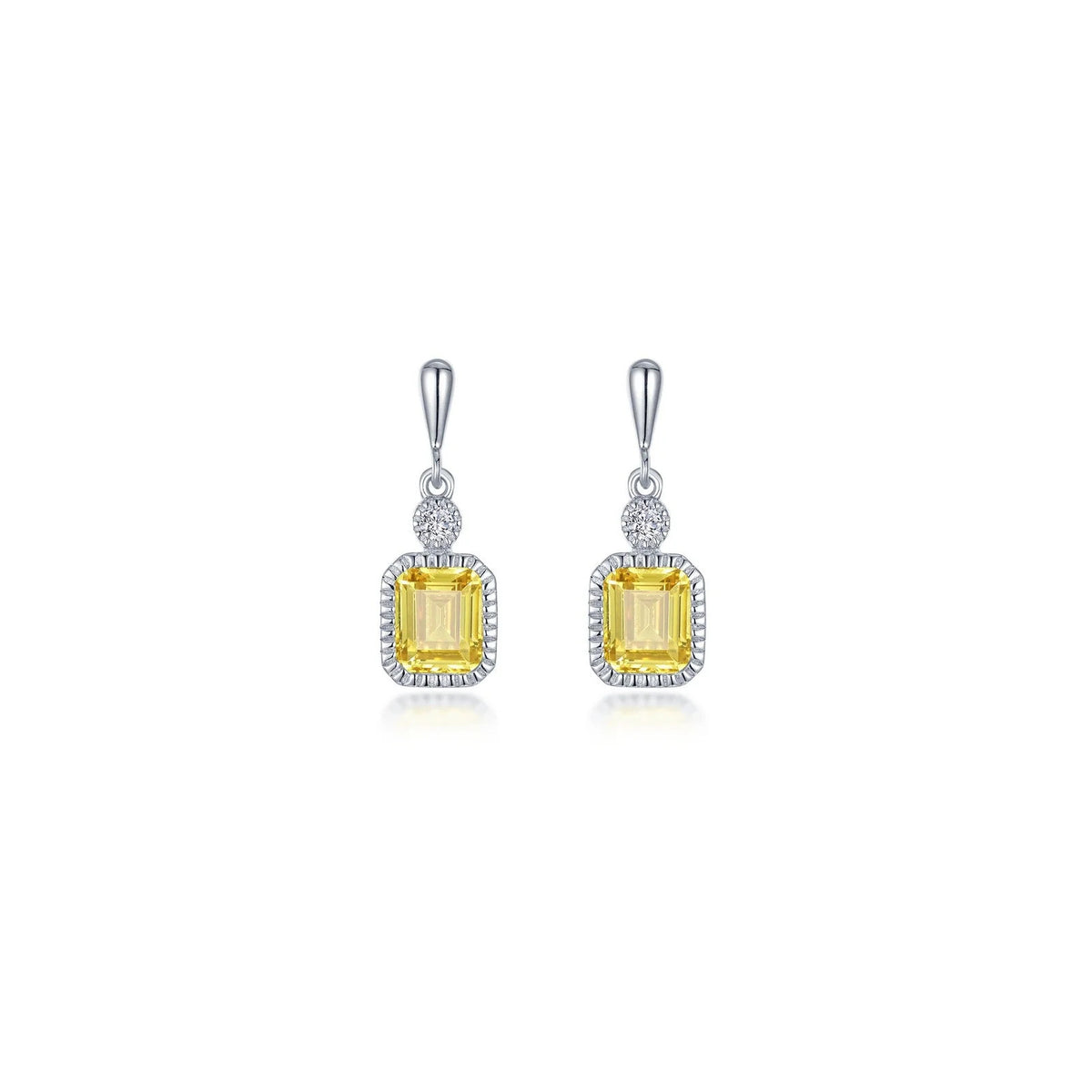 Jewelry By Gail - LaFonn - 1.82 CTW Canary Drop Earrings - Canary &amp; Silver - Front View