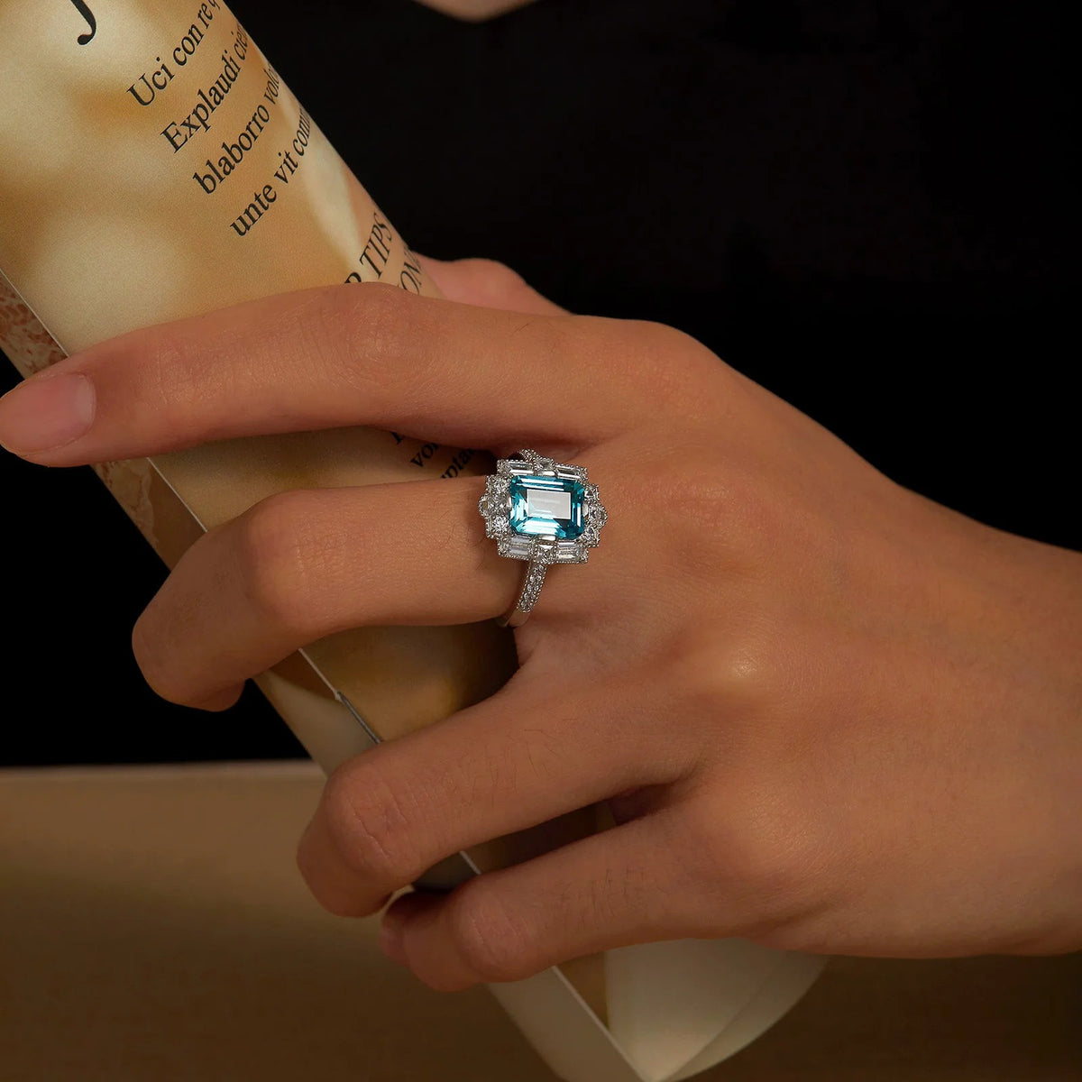 Jewelry By Gail - LaFonn - Fancy Lab-Grown Sapphire Halo Ring - In Use