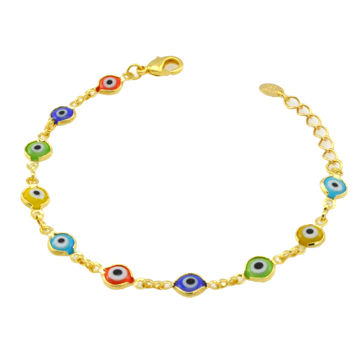 Jewelry By Gail - Sai Brazil - SB165MT 18K Gold Plated Bracelet with Mixed Evil Eyes - Front View