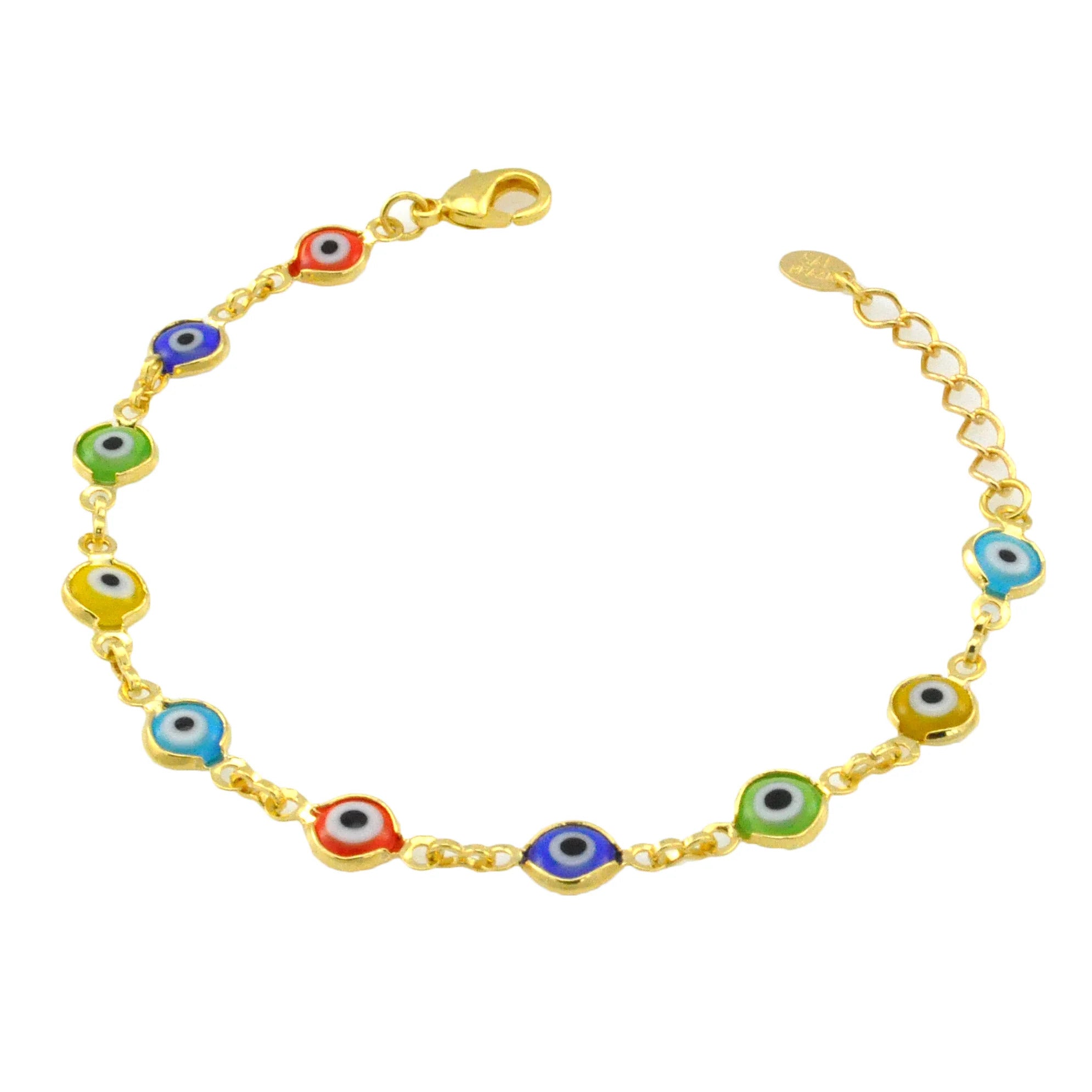 Jewelry By Gail - Sai Brazil - SB165MT 18K Gold Plated Bracelet with Mixed Evil Eyes - Front View