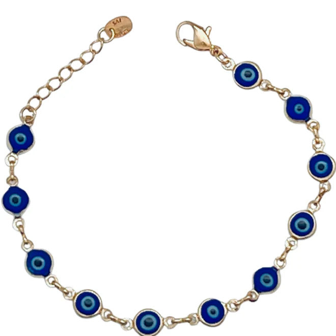 Jewelry By Gail - Sai Brazil - SB165NB 18K Gold Plated Bracelet with Navy Blue Evil Eye - Front View