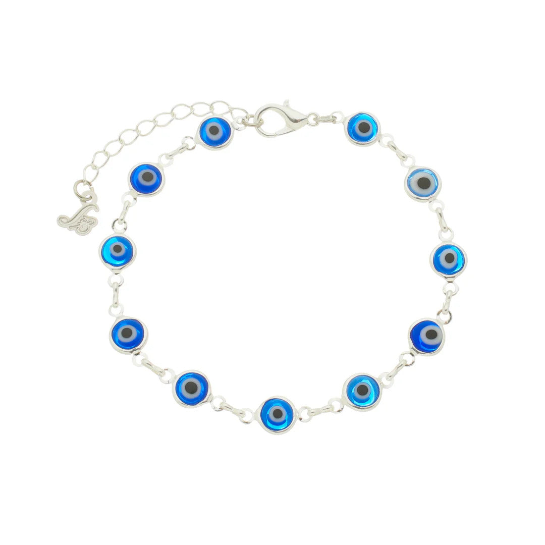 Jewelry By Gail - Sai Brazil - SB165SP(NB) Silver Plated Navy-Blue Evil Eye Bracelet - Front View