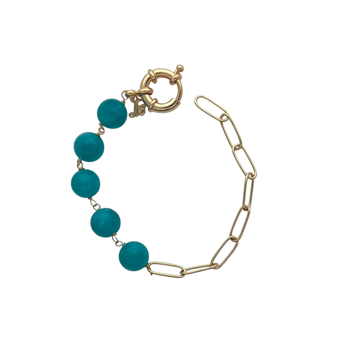 Jewelry By Gail - Sai Brazil - SB252AZ 18K Gold Plated Bracelet with Amazonite Stones - Front View