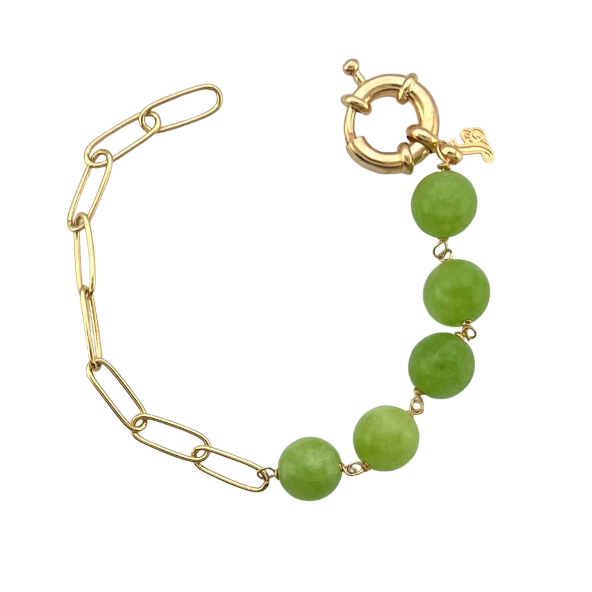 Jewelry By Gail - Sai Brazil - SB252GR 18K Gold Plated Bracelet with Green Calcite - Front View