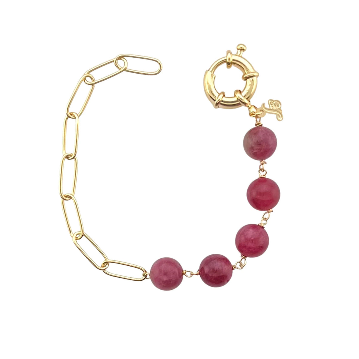 Jewelry By Gail - Sai Brazil - SB252WM 18K Gold Plated Bracelet with Watermelon Tourmaline Stones - Front View