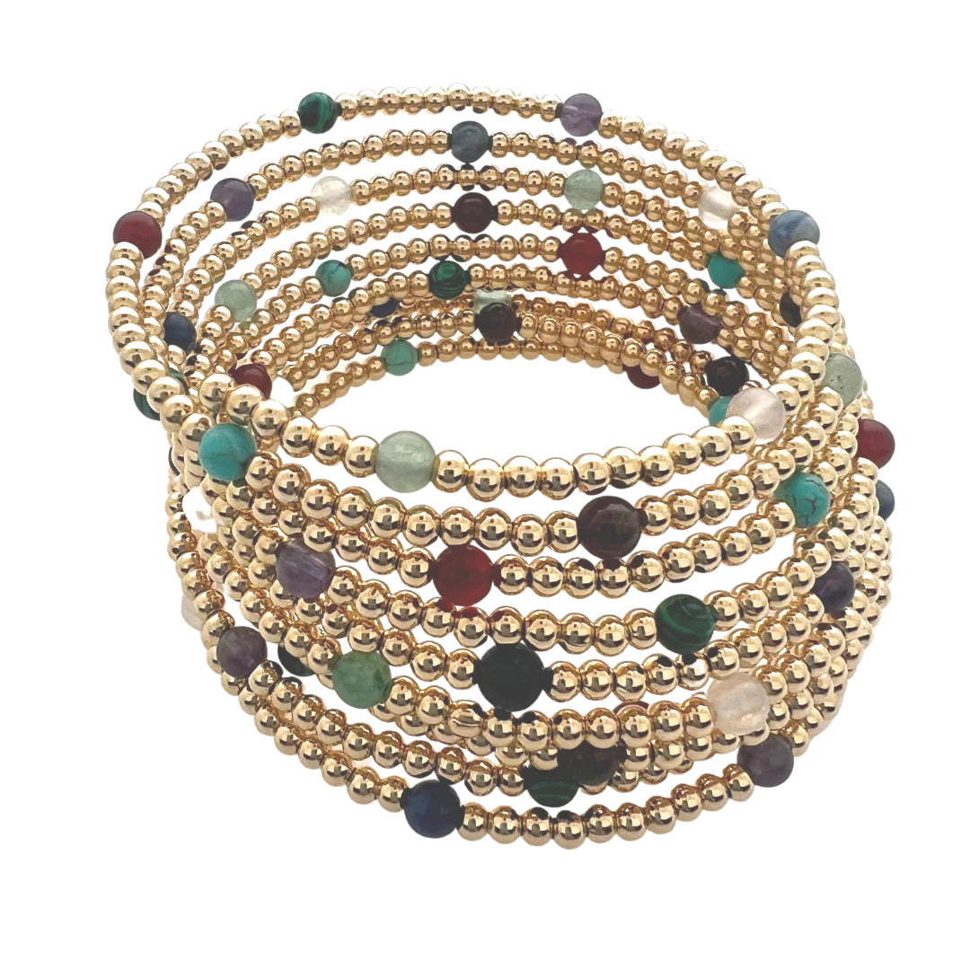 Jewelry By Gail - Sai Brazil - SB261 18K Gold Plated Spiral Bracelet with Semi Precious Stones - Front View