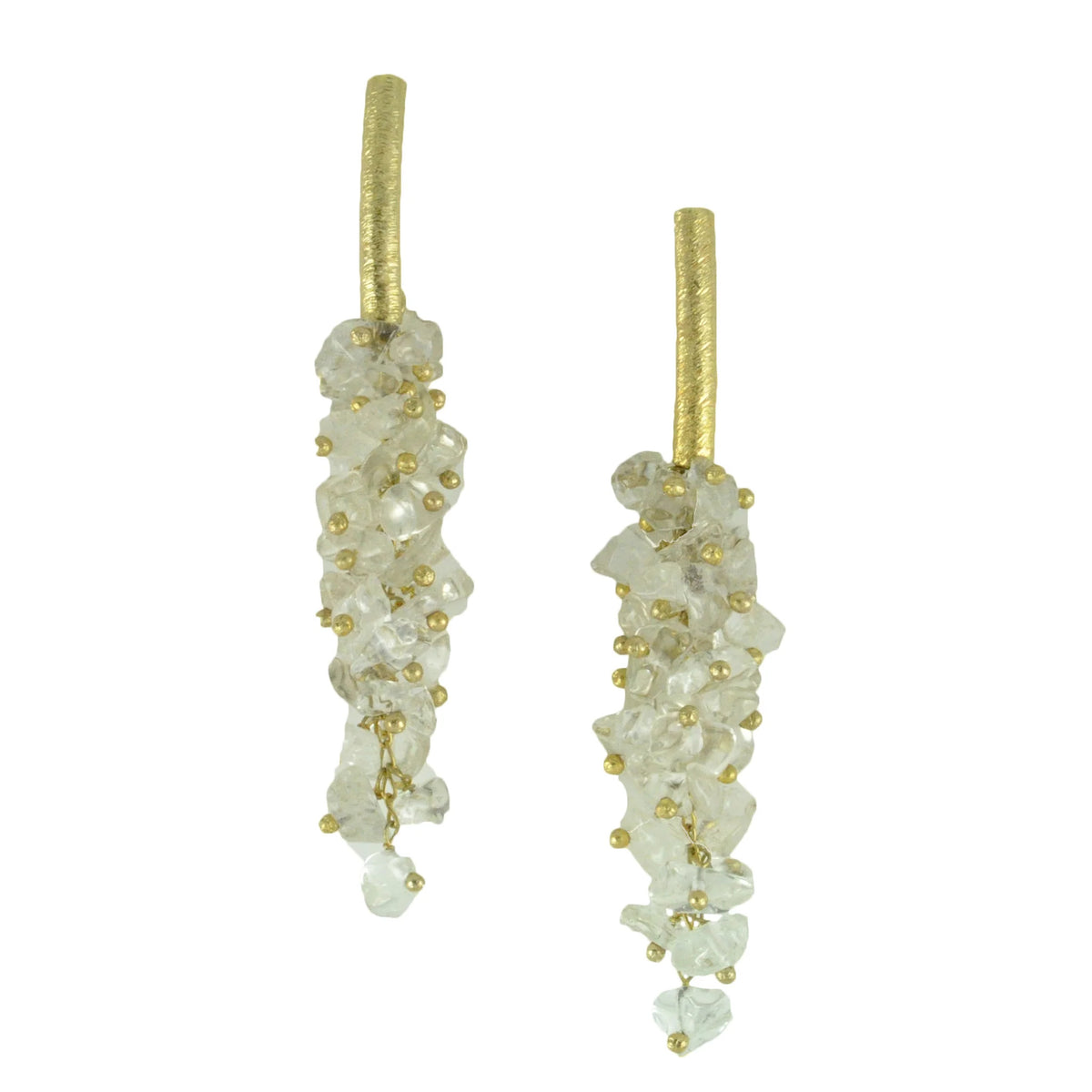 Jewelry By Gail - Sai Brazil - SE085CQ 18K Gold Plated Earrings with Clear Quartz - Front View