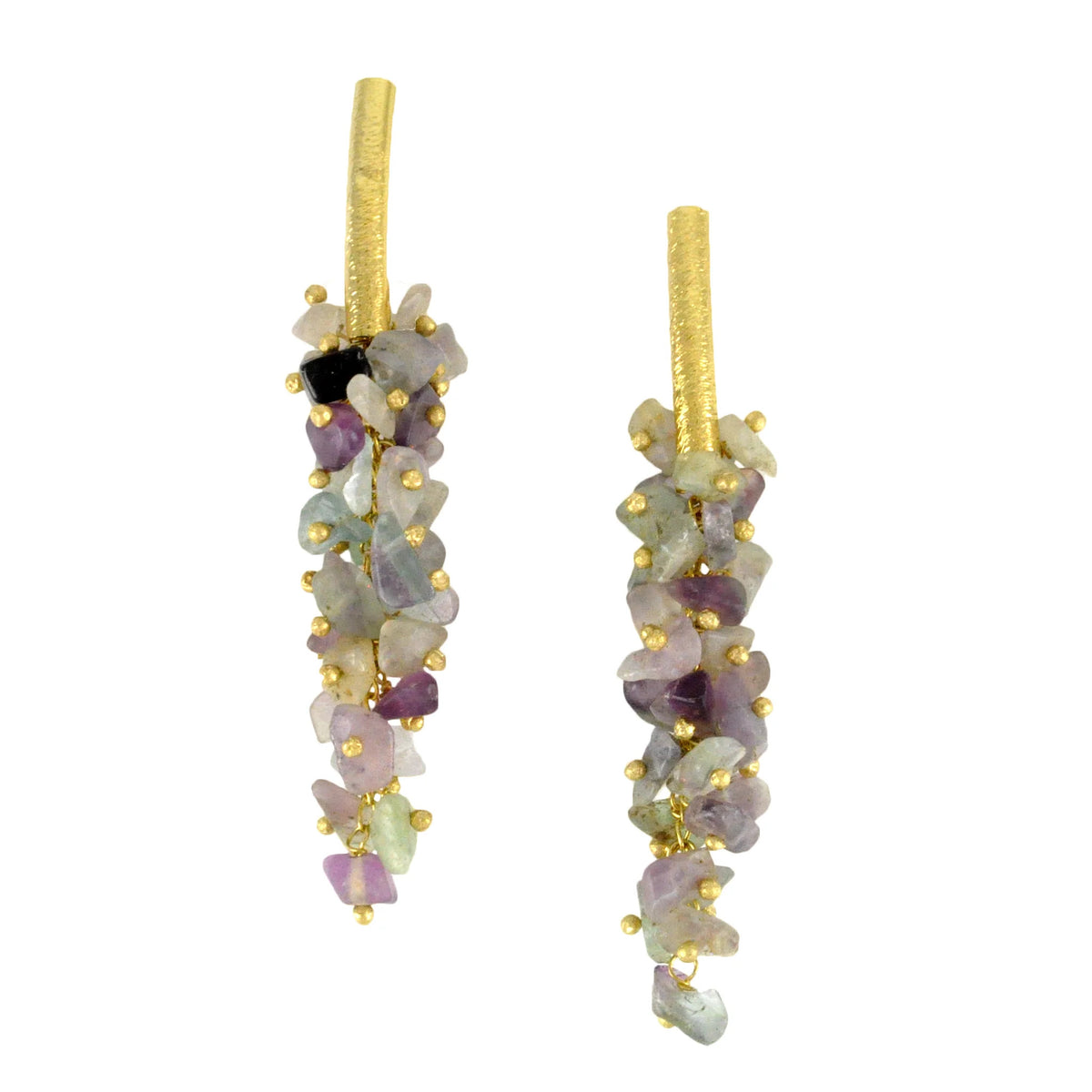 Jewelry By Gail - Sai Brazil - SE085FL 18K Gold Plated Earrings with Fluorite - Front View