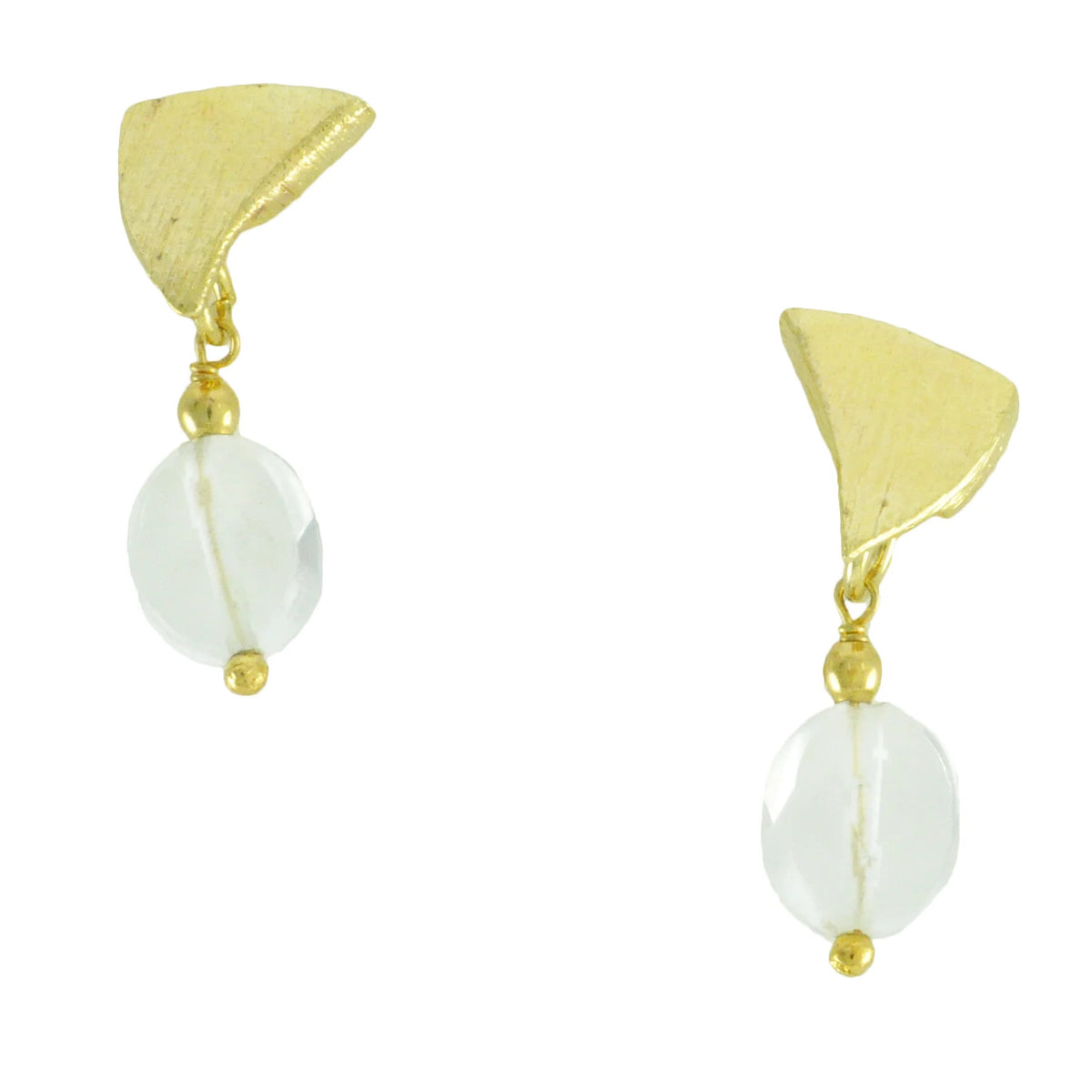 Jewelry By Gail - Sai Brazil - SE590CQ 18K Gold Plated Earrings with Clear Quartz - Front View