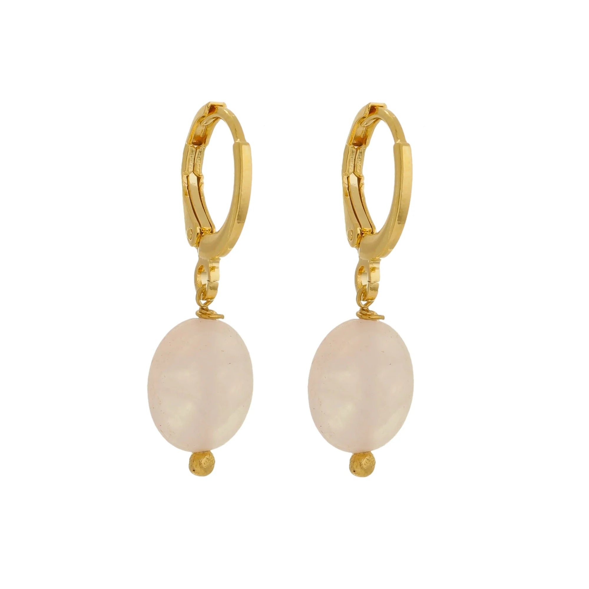 Jewelry By Gail - Sai Brazil - SE812RQ Rose Quartz 18K Gold Plated Huggie Earrings - Front View