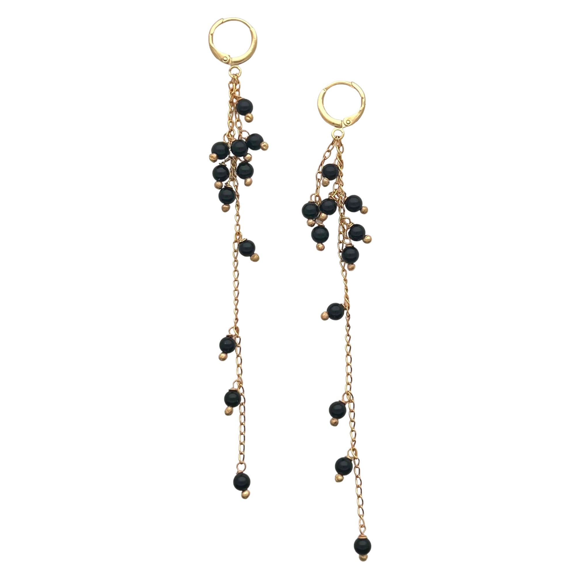 Jewelry By Gail - Sai Brazil - SE894ON 18K Gold Plated Chain with Onyx Earrings - Front View