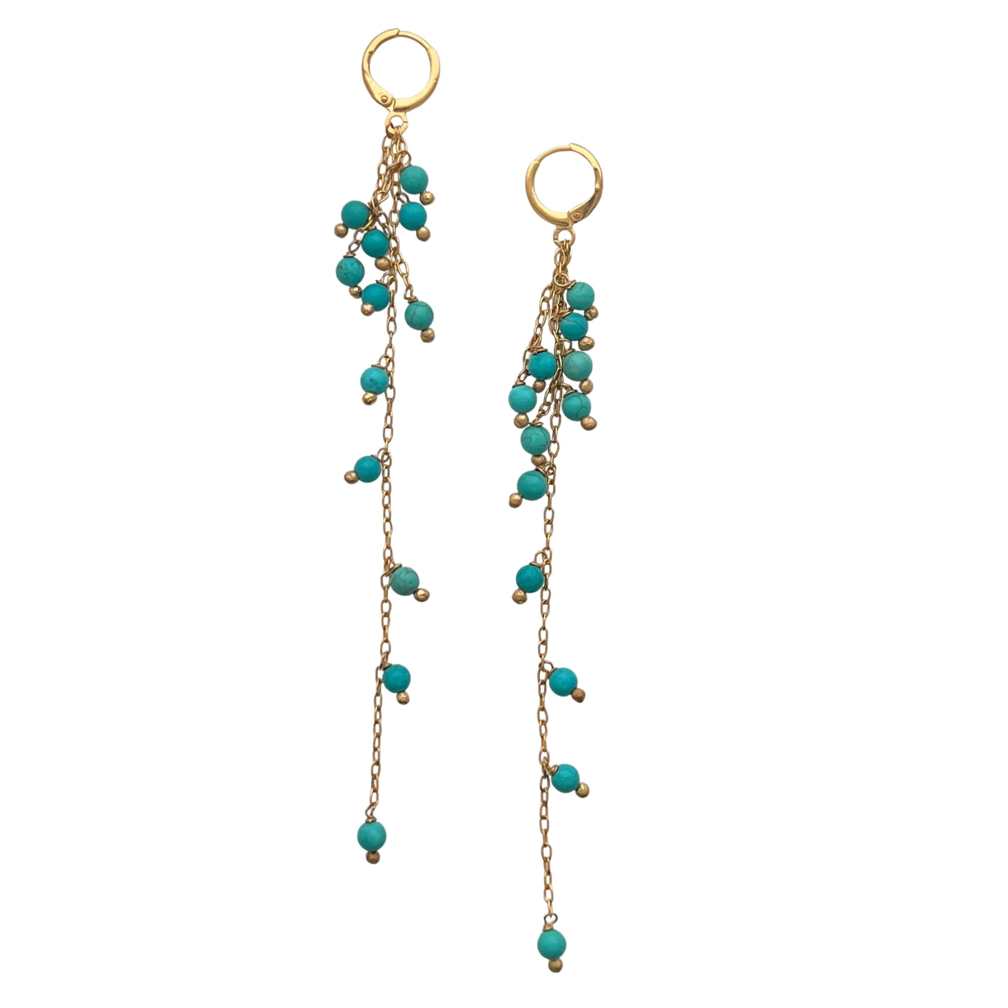 Jewelry By Gail - Sai Brazil - SE894TQ Turquoise Earrings in a 18K Gold Plated Chain - Front View