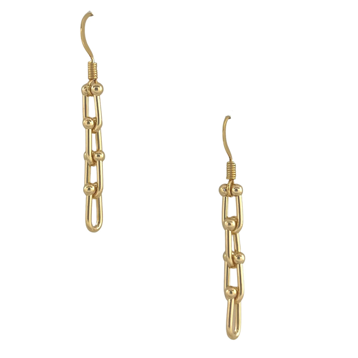 Jewelry By Gail - Sai Brazil - SE947 18K Gold Plated Small Horseshoe Bucke Chain Earrings - Front View