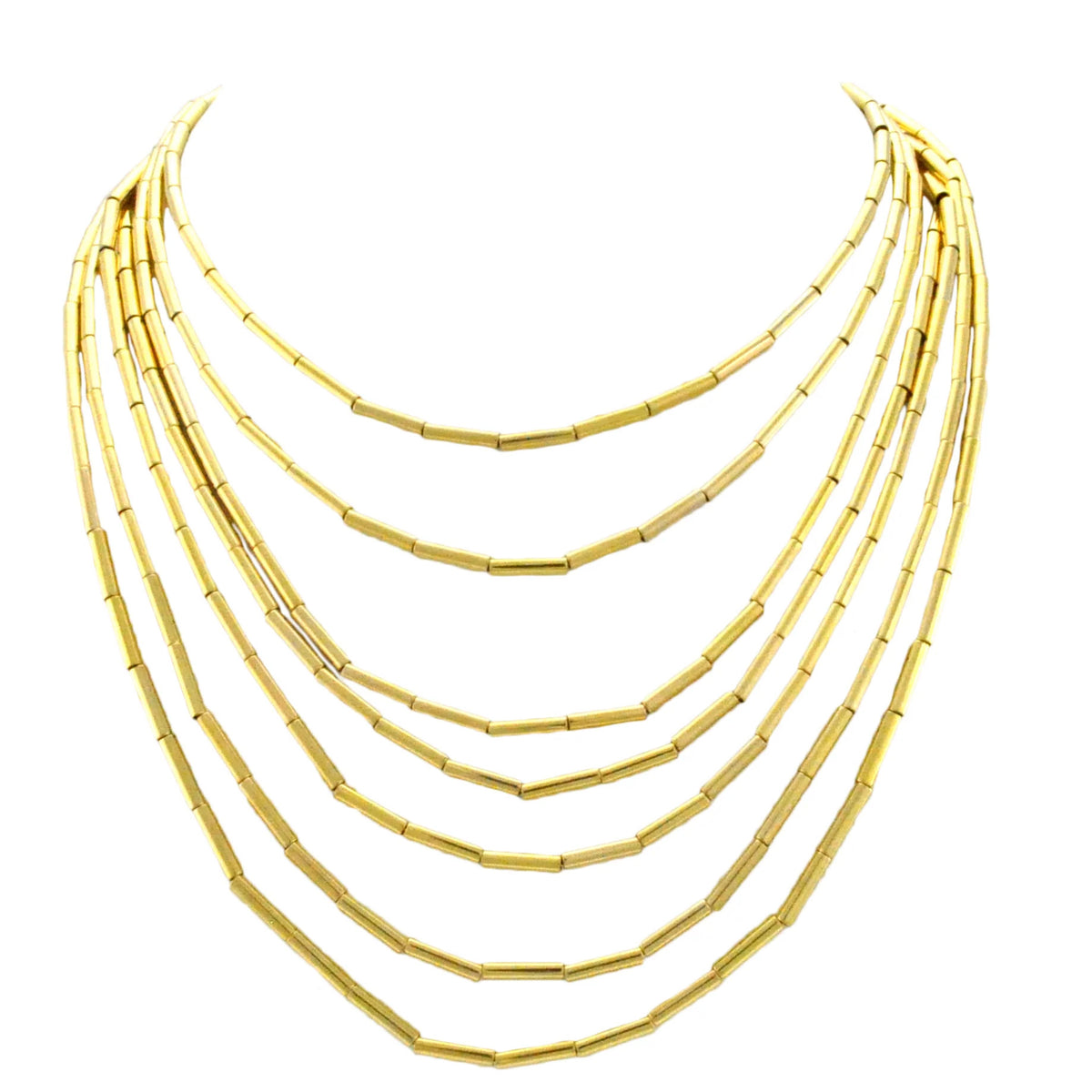 Jewelry By Gail - Sai Brazil - SN355 Necklace with 18k Gold Plated Tubes - Front View