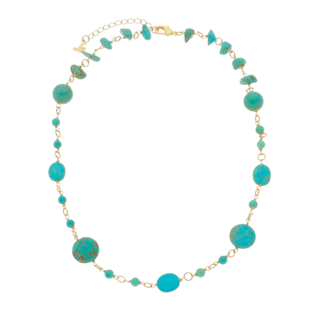 Jewelry By Gail - Sai Brazil - SN407TQ 18K Gold Plated Necklace with Turquoise Stones - Front View