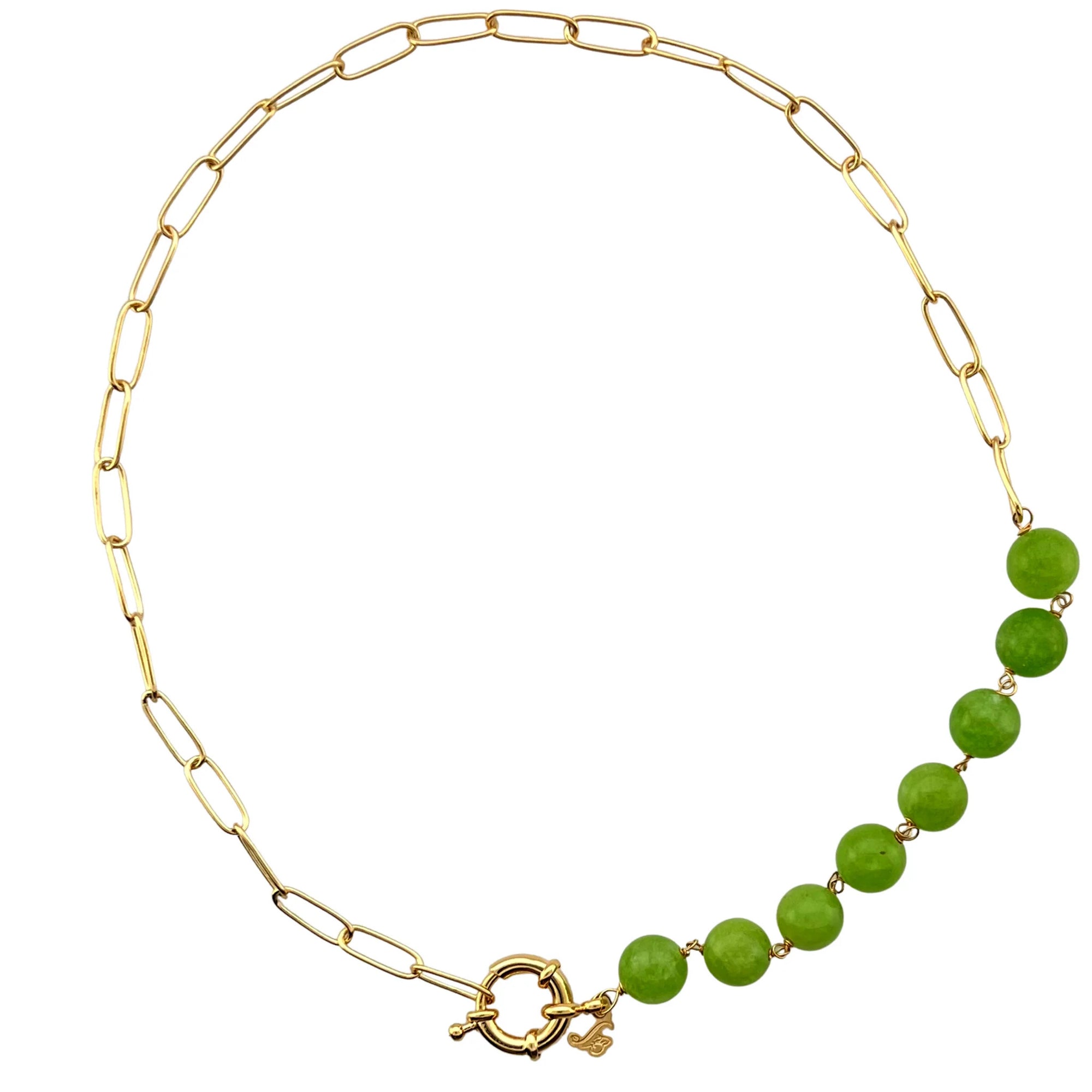 Jewelry By Gail - Sai Brazil - SN429GR 18K Gold Plated Necklace with Green Calcite - Front View