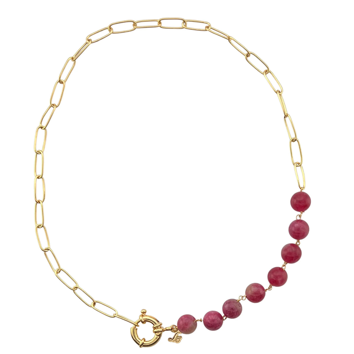 Jewelry By Gail - Sai Brazil - SN429WM 18K Gold Plated Necklace Chain with Watermelon Tourmaline Stones - Front View