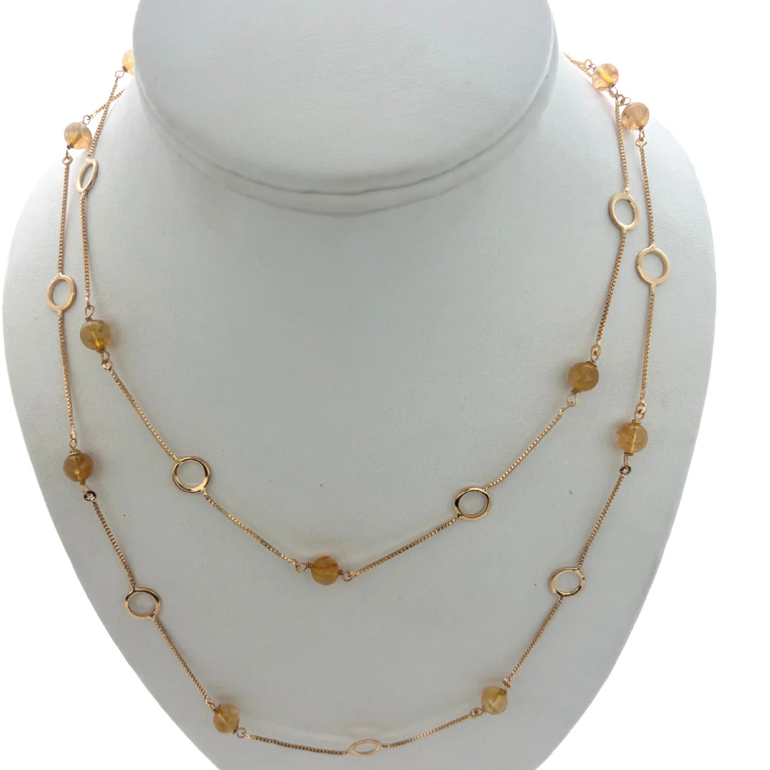 Jewelry By Gail - Sai Brazil - SN440CT 18K Gold Plated Chain with Citrine Stones - Front View