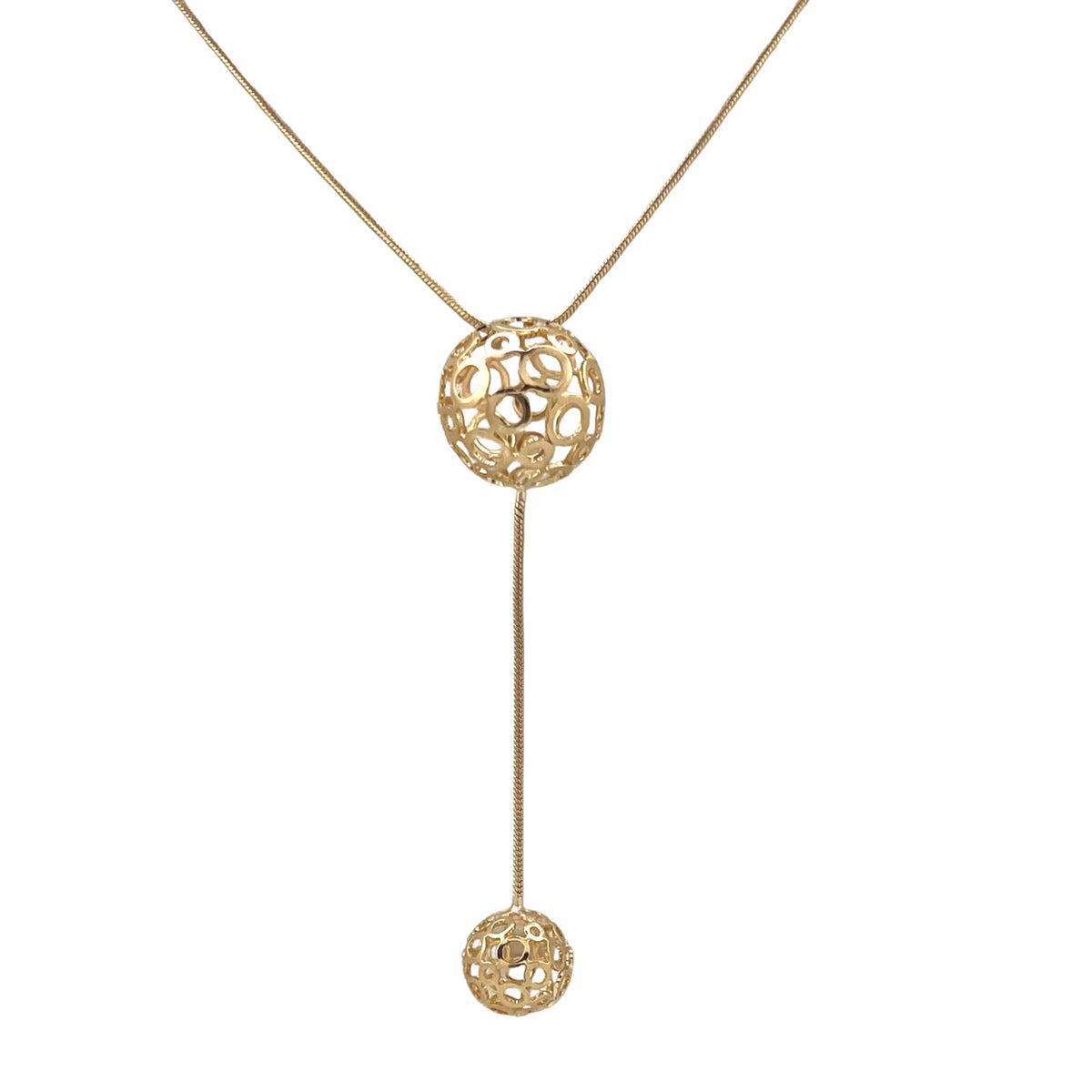 Jewelry By Gail - Sai Brazil - SN454 24&#39;&#39; 18K Gold Plated Chain with Double Balls - Front View