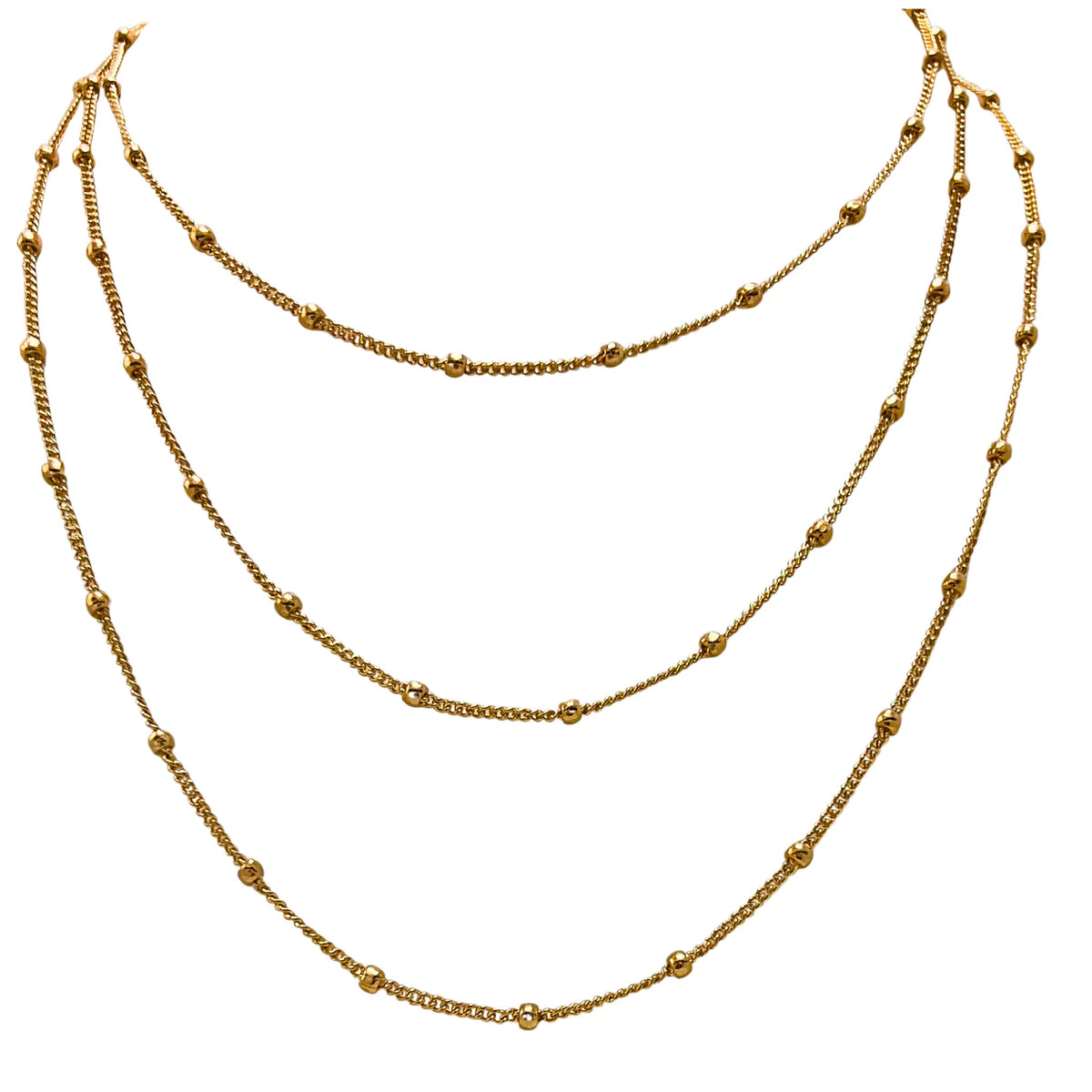 Jewelry By Gail - Sai Brazil - SN456B 47in Long 18K Gold Plated Chain with Tiny Little Balls - Front View