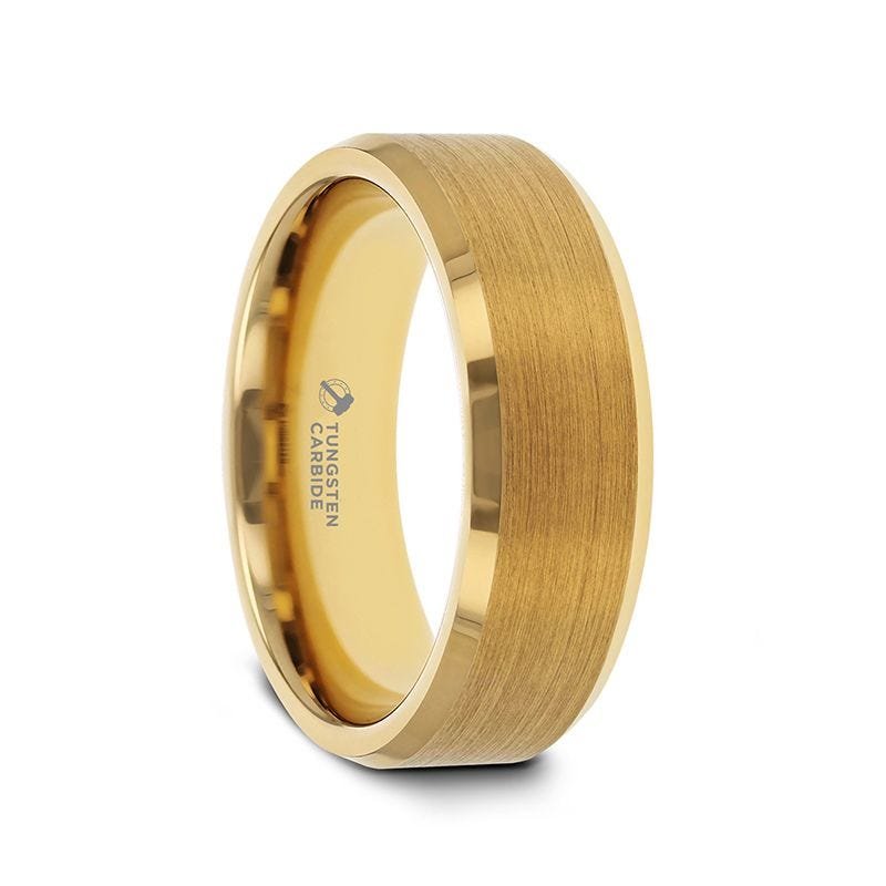 Jewelry By Gail - Thorsten Rings - HONOR Gold-Plated Tungsten Beveled Polished Edges Flat Ring with Brushed Center