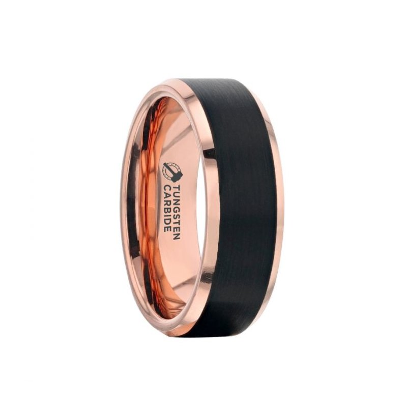 Jewelry By Gail - Thorsten Rings - Hayden Rose Gold Plated Tungsten Polished Beveled Ring with Brushed Black Center