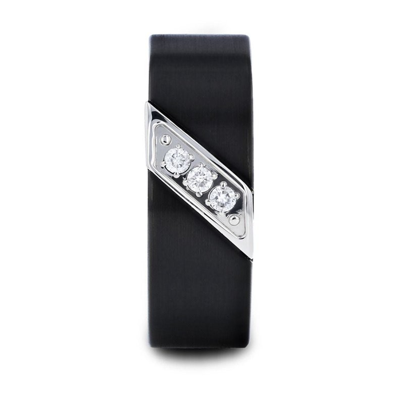 Jewelry By Gail - Thorsten Rings - LIAM Flat Black Satin Finished Tungsten Carbide Wedding Band with Diagonal Diamonds Set in Stainless Steel