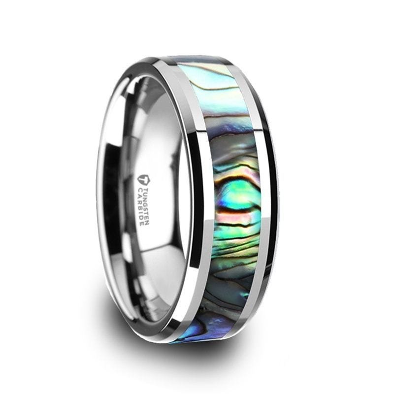 Jewelry By Gail - Thorsten Rings - MAUI Tungsten Wedding Band with Mother of Pearl Inlay