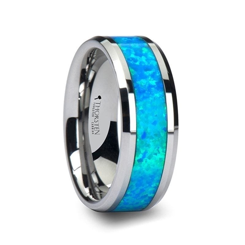 Jewelry By Gail - Thorsten Rings - QUASAR Tungsten Wedding Band with Blue Green Opal Inlay