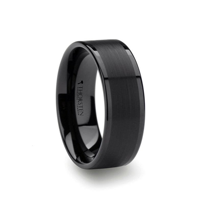 Jewelry By Gail - Thorsten Rings - Vulcan Flat Black Tungsten Ring with Brushed Center &amp; Polished Edges