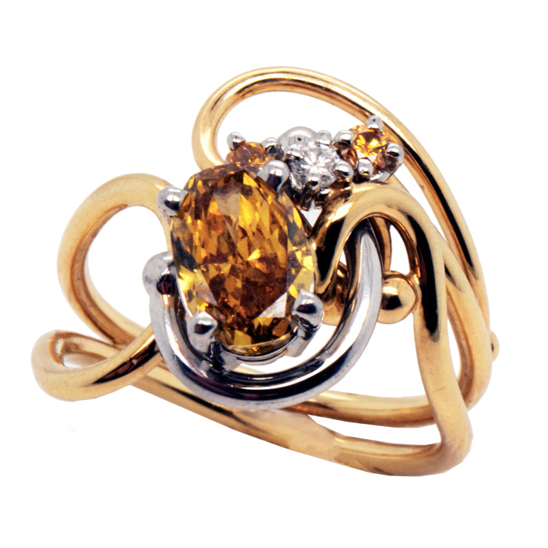 Natural Fancy Color Diamond &amp; JBG Complex Seaweed Ring