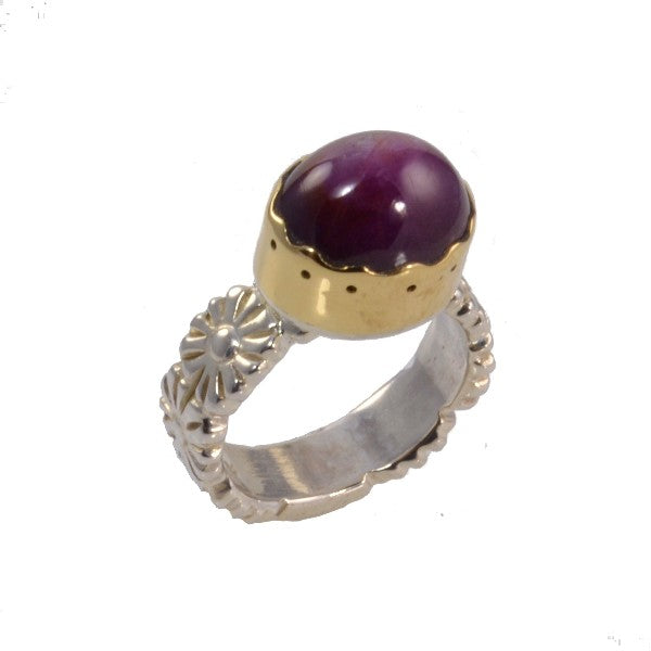 Argentium Sterling Silver &amp;18k yellow gold Ruby Ring