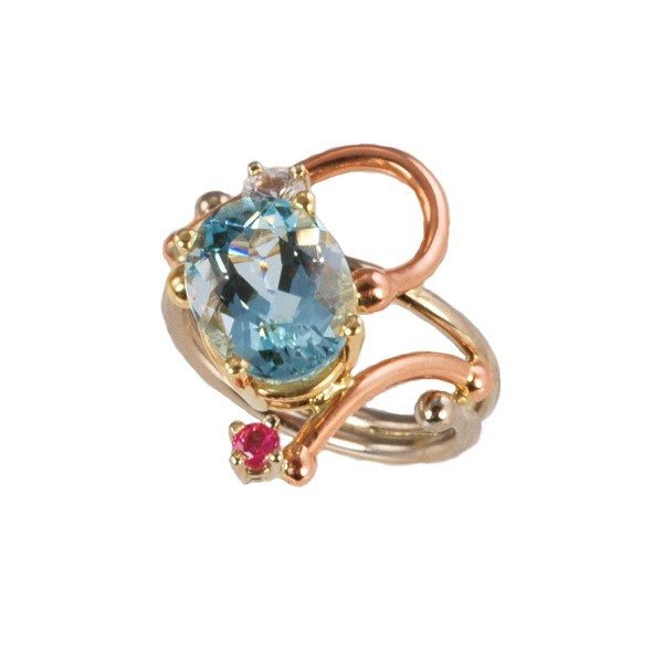 &quot;Pastel Celestial&quot; Aquamarine and Sapphire Ring