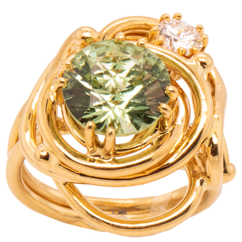 Merelani Garnet and Diamond JBG Complex Seaweed Ring